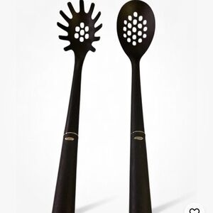 OXO Good Grips Set Of Two Utensils Slotted Spoon Spaghetti Fork Nylon Black 13”
